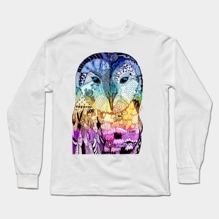 Blue, Yellow and Purple Owl Long Sleeve T-Shirt